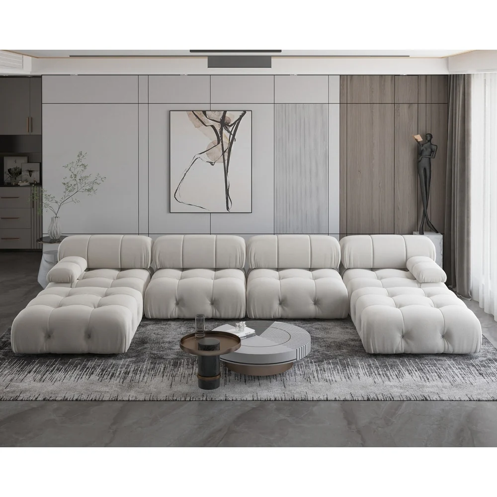 138'' Modern Velvet Upholstery U-shaped Modular Sofa