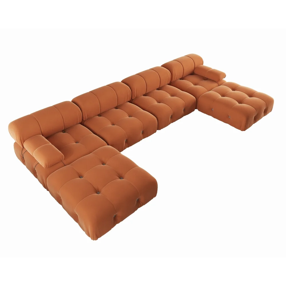 138'' Modern Velvet Upholstery U-shaped Modular Sofa - Image 10