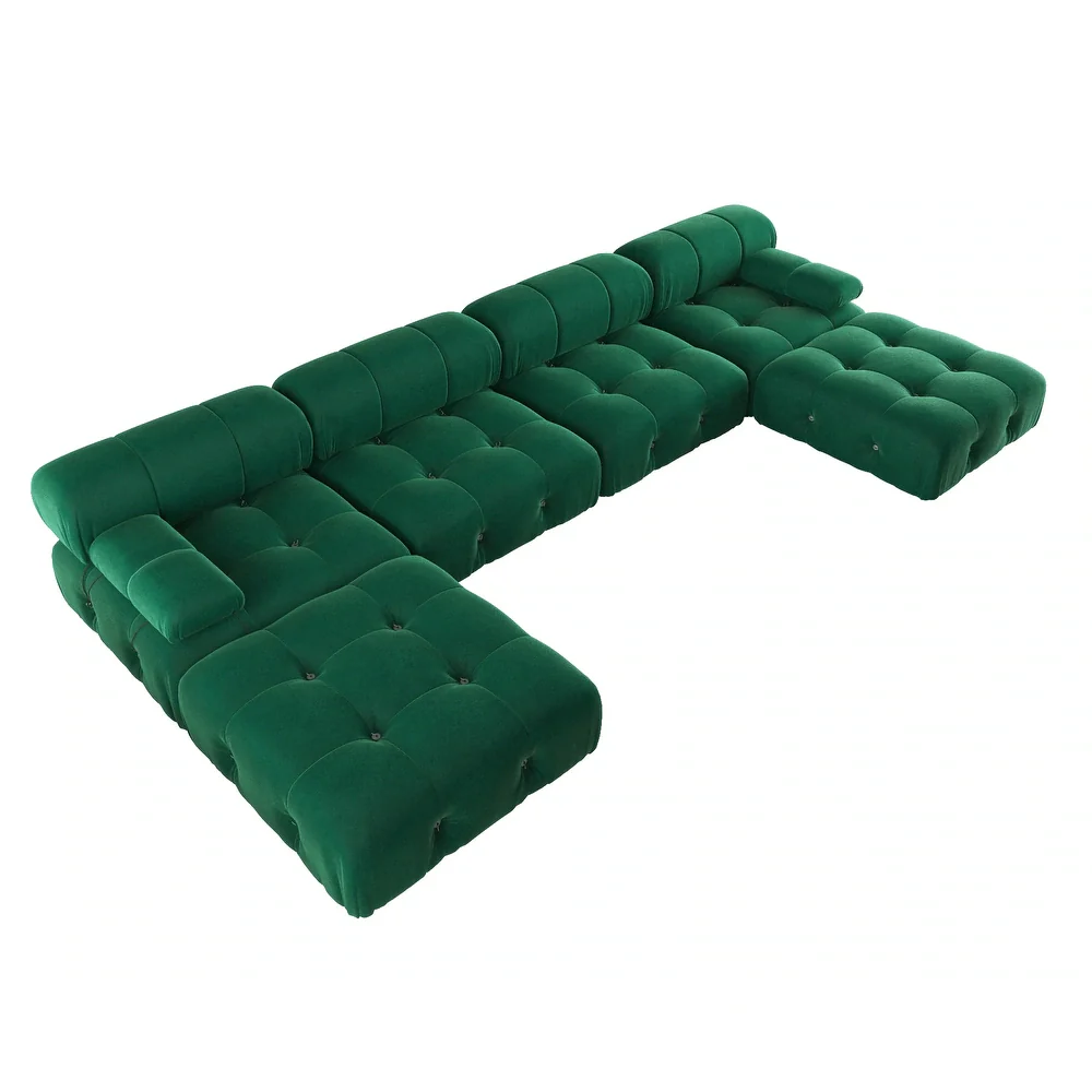 138'' Modern Velvet Upholstery U-shaped Modular Sofa - Image 9