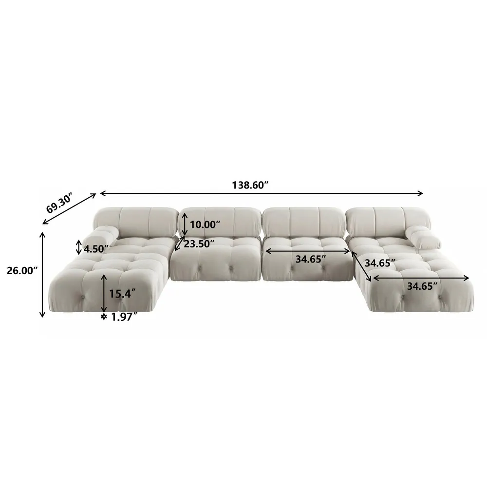 138'' Modern Velvet Upholstery U-shaped Modular Sofa - Image 4