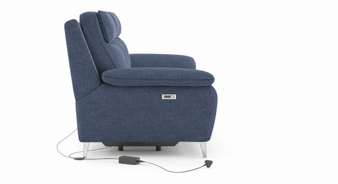Emila Fabric Three Seater Motorized Recliner in Blue - Image 2